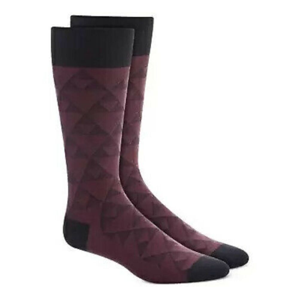 ALFANI Mens Burgundy Rayon Printed Dress Crew Socks 10-13